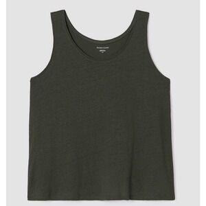 NWOT Eileen Fisher 100% Organic Linen Tank Dark Olive Army Green XS
